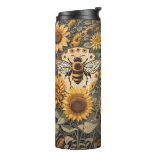 bij en zonnebloemen thermosbeker