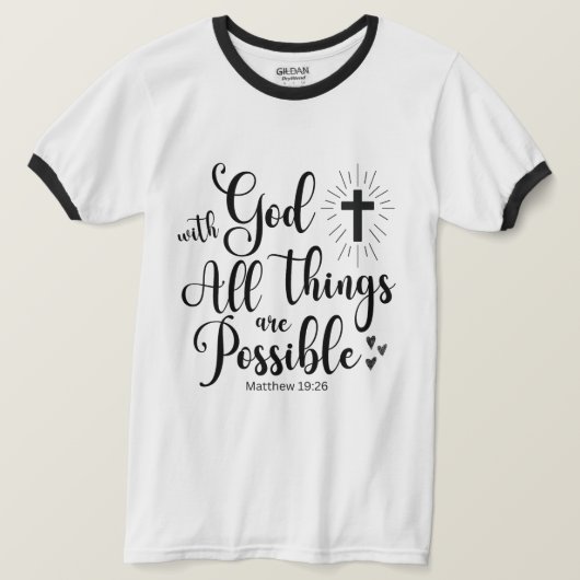 Bij God is alles mogelijk (Matteüs 19:26) T-shirt (Design voorkant)