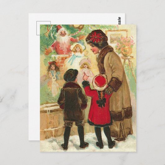 Bij het kerstvenster van de speelgoed briefkaart (Voorkant / Achterkant)