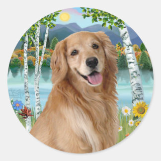 Bij het meer - Golden Retriever Ronde Sticker