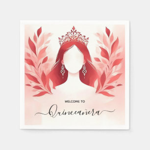 Bij Hot Pink Crown Tiara Black Lace Red Quinceaner Servet