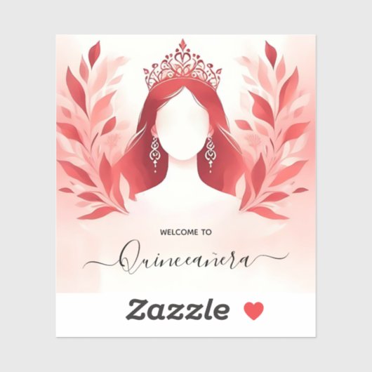 Bij Hot Pink Crown Tiara Black Lace Red Quinceaner Sticker (Vel)