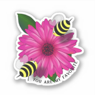 Bij ontbijt op roze bloem sticker