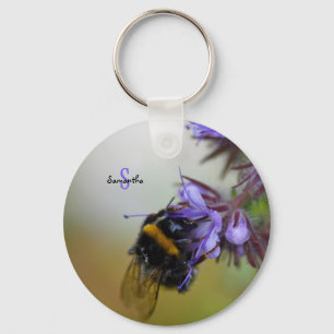 Bij op Blauwe Tanacetum Sleutelhanger