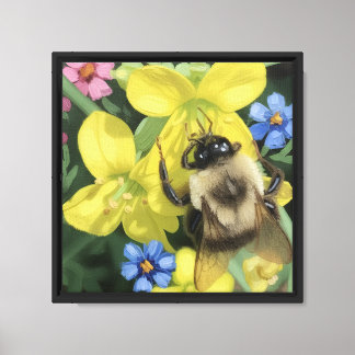 Bij op gele bloem canvas afdruk