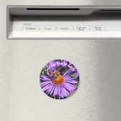 Bij op paarse aster bloem natuur gepersonaliseerd magneet (Insitu (Vaatwasser))