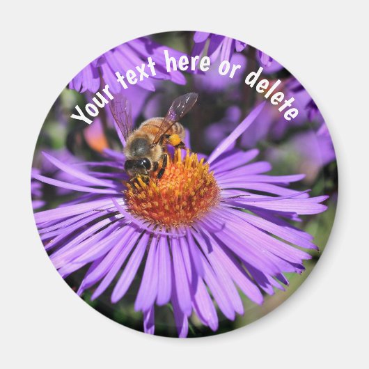 Bij op paarse aster bloem natuur gepersonaliseerd magneet (Voorkant)