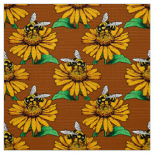 Bij op zonnebloem bloempatroon ontwerp bruin stof