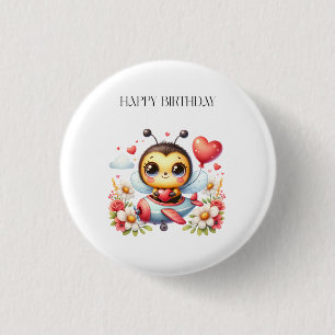 Bij Piloot Verjaardag Ronde Button 3,2 Cm