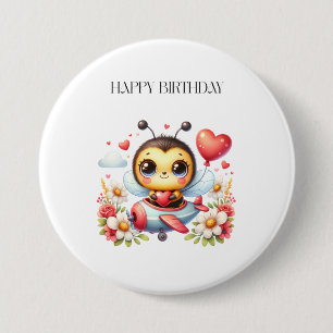 Bij Piloot Verjaardag Ronde Button 7,6 Cm