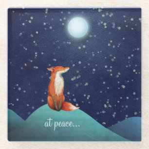 bij vrede ~ Charming Fox zit onder een volle maan Glazen Onderzetter