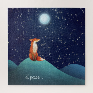 bij vrede ~ Charming Fox zit onder een volle maan Legpuzzel