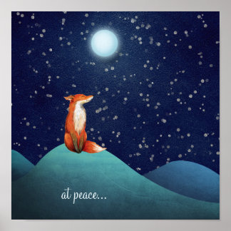 bij vrede ~ Charming Fox zit onder een volle maan Poster