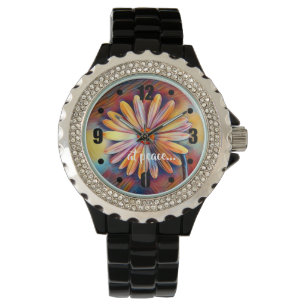 bij vrede - Colorful Daisy Flower Boho Horloge