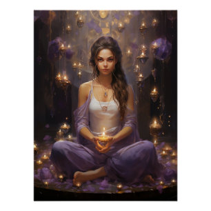 Bij Vrede Mediterende Yoga Meisje, Kristallen Amet Perfect Poster