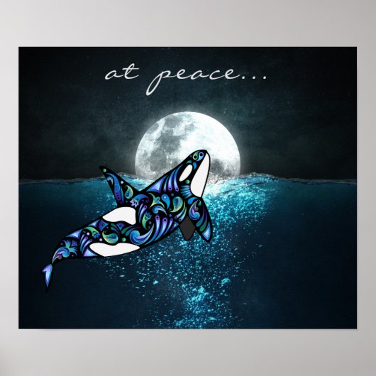 bij vrede ~ Moon Psychedelic Trippy Orca Whale Poster (Voorkant)