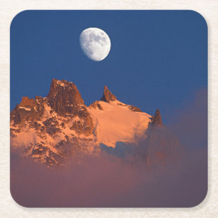Bij zonsopgang   Aiguille du Plan Chamonix, Frankr Vierkante Kartonnen Onderzetter