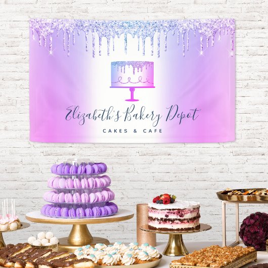 Bijbakkerijbanketbakken Paars glitter-dripscript Spandoek