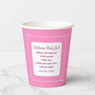 Bijbel Baby shower Verse Striped Pink Papieren Bekers