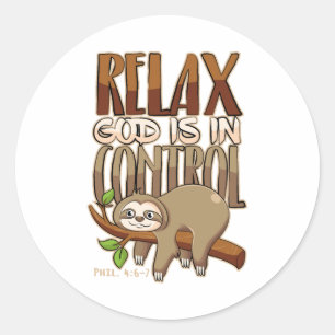 Bijbel citeert Vers God is in controle - luiaard l Ronde Sticker