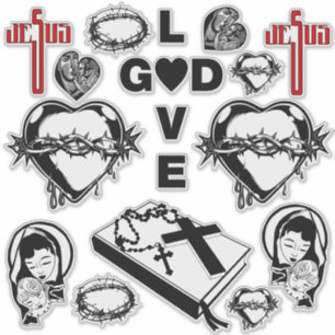 bijbel kruis rozenkrans kettingen heilig hart kuns sticker