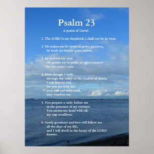 Bijbel Psalm 23 scripture verses. Beach, zee, luch Poster
