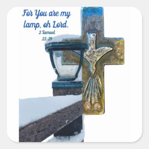 Bijbel: U bent mijn lamp, o Heer, kruis geloof Sam Vierkante Sticker