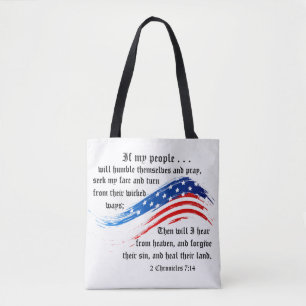 Bijbel Verse 2 Chronicles 7:14, Vlag VS Tote Bag