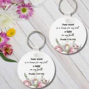 Bijbel Verse Floral Psalm Round Sleutelhanger