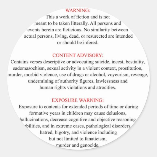 Bijbel Waarschuwingslabel Ronde Sticker (Voorkant)