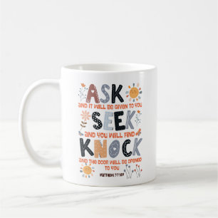 Bijbelkaart Bijbelvers Matteüs 7:7 Koffiemok