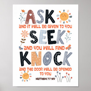 Bijbelkaart Bijbelvers Matteüs 7:7 Poster