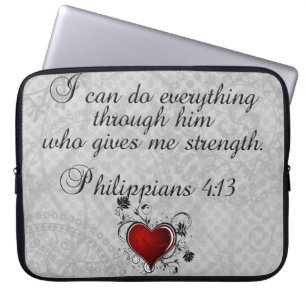 Bijbelse Christelijke Verse Filippijnen 4:13 Laptop Sleeve