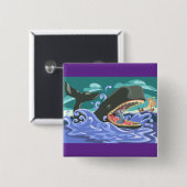 Bijbelse Jonah en de walvisoceaan scene Vierkante Button 5,1 Cm (Voorkant /achterkant)
