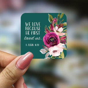 Bijbelse kiezelaar op Floral Square Vierkante Sticker