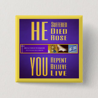 Bijbelse tekens "HE Dood/JIJ Live" Button (geel)