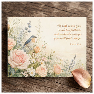 Bijbeltekst Bluebird & Roses Psalm 91:4 Briefkaart