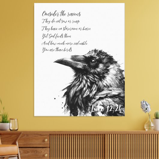 Bijbeltekst Lukas 12:24 Canvas Afdruk (Insitu (Woonkamer))