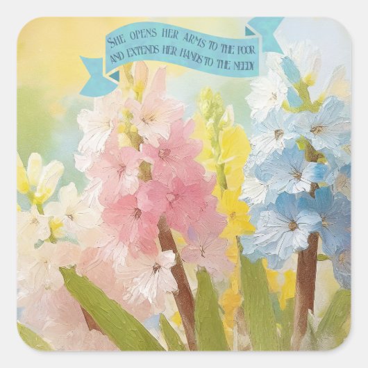 Bijbelteksten Moederdag, Hyacint Flowers Vierkante Sticker (Voorkant)