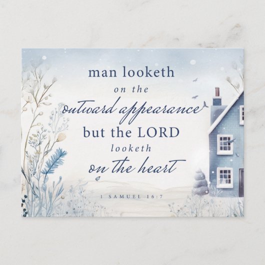 Bijbelvers 1 Samuel 16:7 Blauw Aquarel Briefkaart (Voorkant)