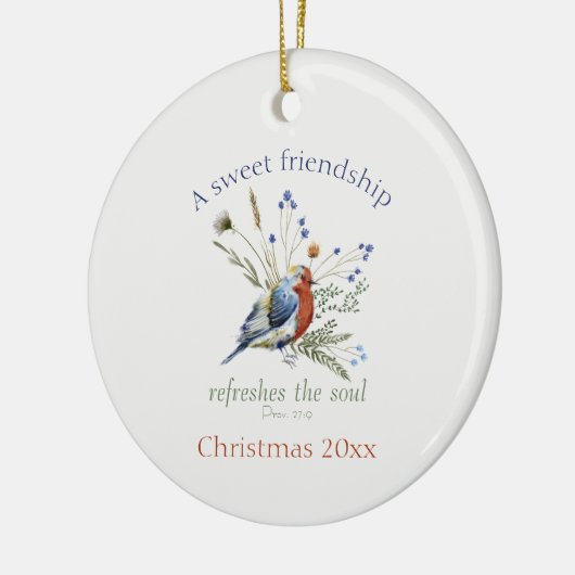 Bijbelvers ‘Een lieve vriendschap’ Waterverf Bird Keramisch Ornament (Links)