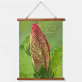 Bijbelvers Foto, Hibiscus Bloem met Water Drop Hangend Wandkleed