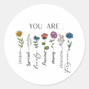 Bijbelvers Inspiratie Wilde Bloem Positieve Quote Ronde Sticker