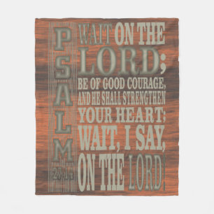 Bijbelvers Psalm 27;14 Houten wandtapijt Fleece Deken