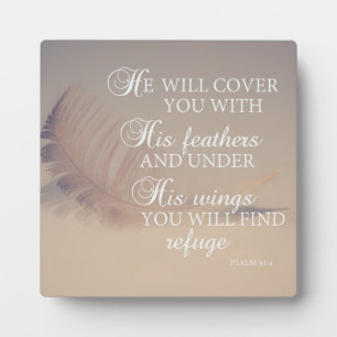 Bijbelvers psalm 91:4 veren inspirerend fotoplaat