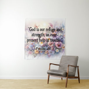 Bijbelvers Psalmen typografie bloemrijke waterverf Wandkleed
