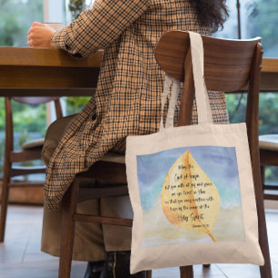 Bijbelvers Romeinen Geel Blauw Tote Bag
