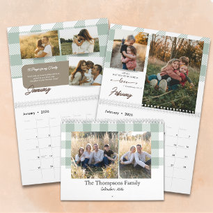 Bijbelvers Sage Green Buffalo Plaid Familie Foto Kalender