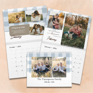 Bijbelvers Stofblauw Buffalo Plaid Familie Foto Kalender