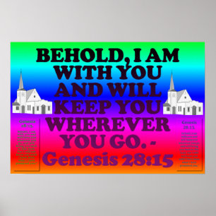 Bijbelvers uit Genesis 28:15. Poster